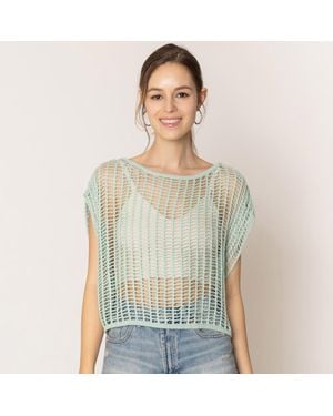 TRUEDAMES Crochet Poncho Vest - Green
