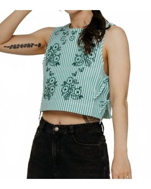 The Tiny Big Sister Striped Embroidered Top - Green
