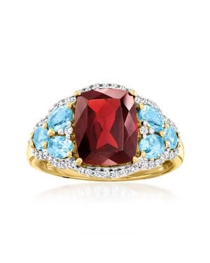 Ross-Simons Garnet And Swiss Topaz Ring With Diamonds - Red