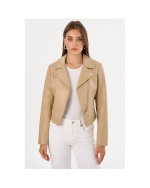 Lamarque Pascale Fitted Faux Leather Jacket - Natural