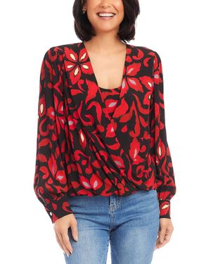 Karen Kane Printed Crossover Top - Red