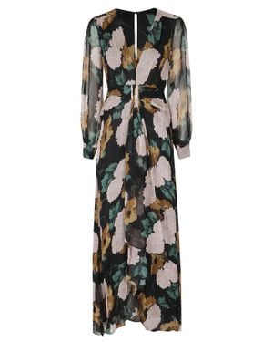 RIXO London Floral Charcoal Viscose Draped Flared Maxi Dress - Black