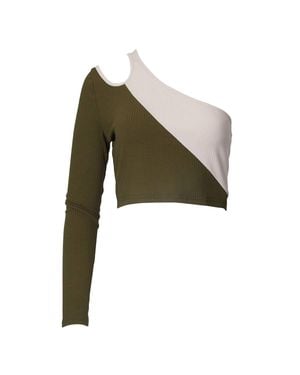 Endless Blu. Colorblocked Ribbed-Knit One-Sleeve Top - Green