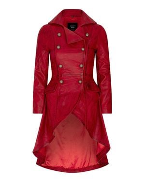 TruClothing Gothic Tail Coat Double Breasted Leather Jacket - Red