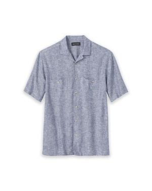 Paul Fredrick Slim Fit Linen Blend Solid Casual Shirt - Blue