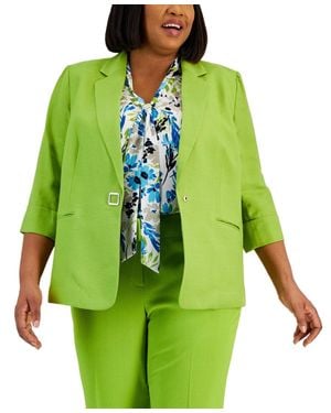 Kasper Blazer Jacket Kiwi Lined Linen Notch Lapel 3/4 Sleeve Fts1211 - Green