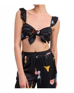 emory park Beach Mode Tie-Front Bralette Top - Black