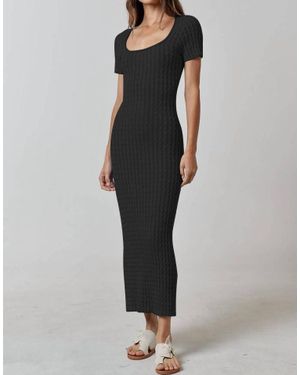 Lalavon Cable Knit Short Sleeve Maxi Dress - Black