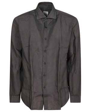 Xacus Linen Long-Sleeve Shirt With Classic Collar And Button-Down Front - Gray