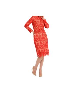 Cenia The Gardner Mock Neck Lace Sheath Dress - Red