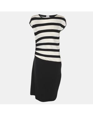 Armani Collezioni Dark/ Stripe Stretch Knit Sleeveless Midi Dress - Black