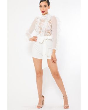 TRUEDAMES Lace And Crochet Top Detailed Fashion Romper - White