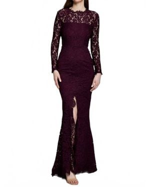 Rachel Zoe Angie Fig Lace Open Back Long Sleeve Gown Dress - Purple