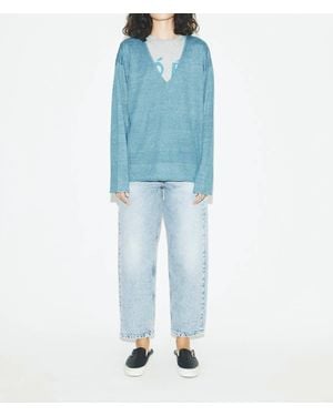 6397 Slouchy V-neck Top - Blue