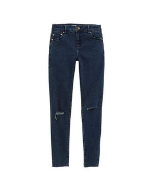 Tractr Jeans Diane Basic Destructed Mid Rise Skinny Pant - Blue