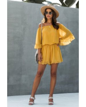 TRUEDAMES Chiffon Off Shoulder Flare Sleeves Loose Fit Romper - Gray