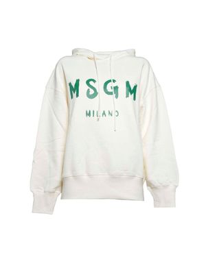 MSGM Cream Cotton Hoodie With Brush Print - White