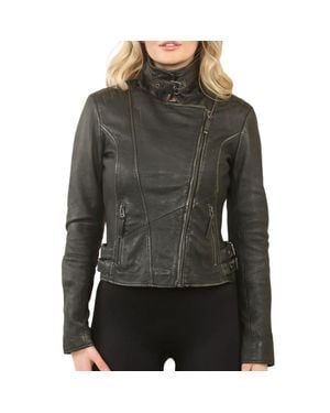 TruClothing Cross Zip Leather Brando Biker Jacket - Gray