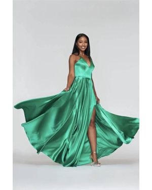 Faviana Lace Up Back Prom Maxi Dress - Green