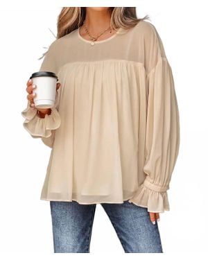 Lovesoft Pleated Ruffle Chiffon Blouse - Natural