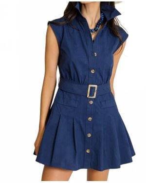 Karlie Solid Poplin Sheridan Shirt Dress - Blue
