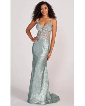 Colette for Mon Cheri Embellished V-Neck Evening Dress - Multicolor