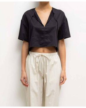 Leset Yoko Short Sleeve Tie Top - Black