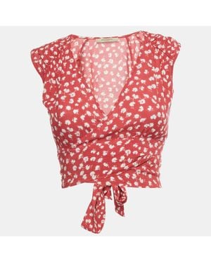 AllSaints Floral Print Crop Wrap Top - Red