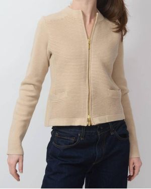 Kinross Cashmere Fitted Zip Cardigan - Blue