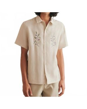 De Bonne Facture Camp Collar Embroidered Shirt - Natural