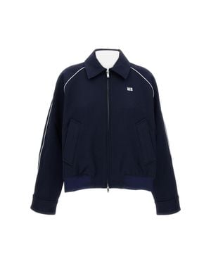 Wales Bonner Cropped Full-Zip Jacket With Pointed Collar And Embroidered Logo - Blue
