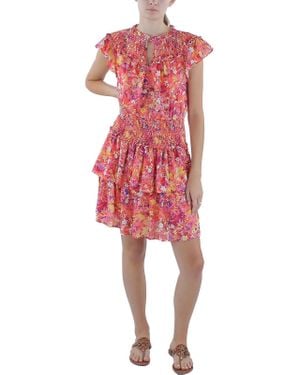 BCBGMAXAZRIA Smocked Short Mini Dress - Red