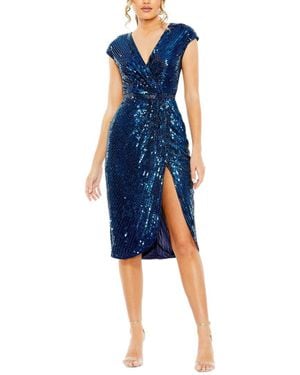 Mac Duggal Sequin Faux Wrap Dress - Blue