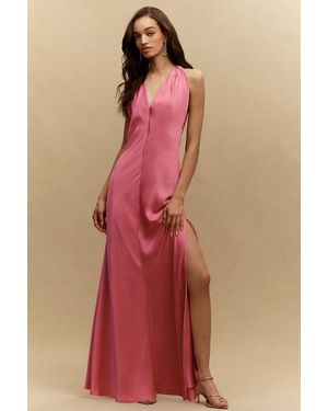 BHLDN Celeste Plunge Satin Maxi Dress - Red