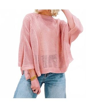 Sweetkama Hollow Knit Bat Sleeve Top - Pink
