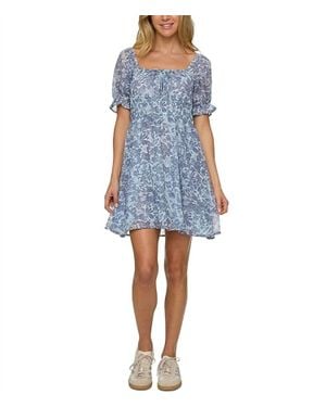 Flag & Anthem Aubrey Short Sleeve Tie Front Mini Dress - Blue
