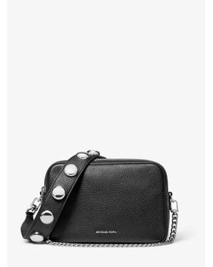 Michael Kors Bryant Medium Studded Pebbled Leather Camera Crossbody Bag - Black