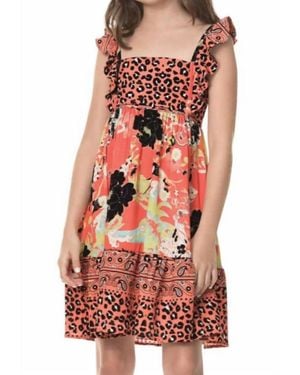 Maaji Girls Mixed Floral And Animal Print Dress - Red