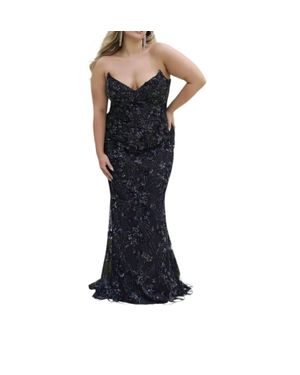 Primavera Strapless V Neck Prom Dress - Black