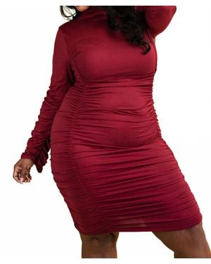 The Curve Plus Size All Over Shirred Mock Neck Dress