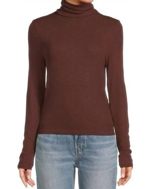 Michael Stars Martha Turtleneck Ruched Sides Sweater - Brown