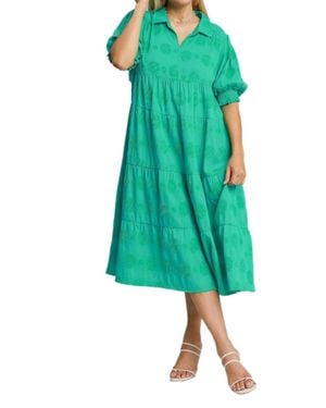 Umgee Jacquard Tiered Midi Dress - Green