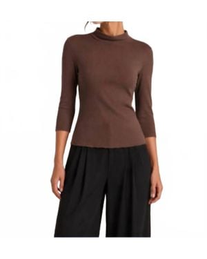 Michael Stars Helena 1X1 Cotton Elbow Sleeve Mock Neck Top - Black