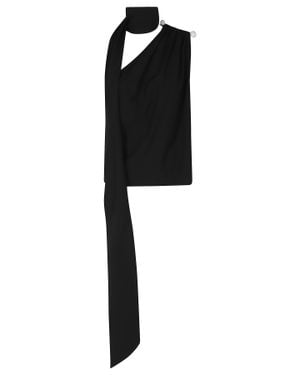 GIUSEPPE DI MORABITO Asymmetrical One-Shoulder Rhinestone Wool Top - Black