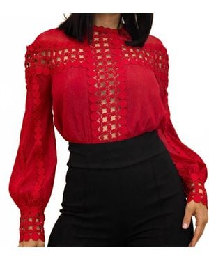 Valentine Bree Crochet Detailed Cut Out Blouse Bodysuit - Red