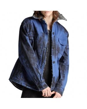 Avant Toi Jean Shirt Jacket With Trim - Blue