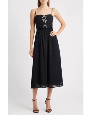 Moon River Spaghetti Strap Pleated Chiffon Midi Dress - Black
