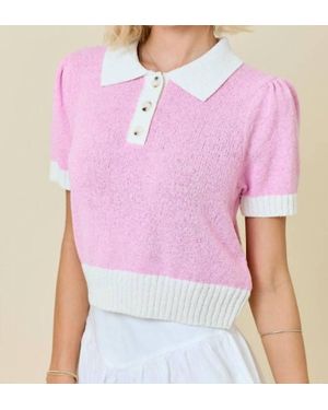 Day + Moon Sweater Terry Polo Top - Purple