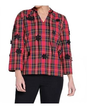 Tru Luxe Applique Tie Neck Top - Red