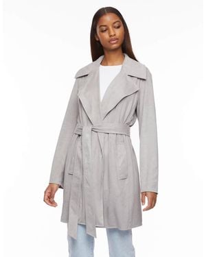 Bernardo Vegan Suede Stretch Belted Wrap Jacket - Gray